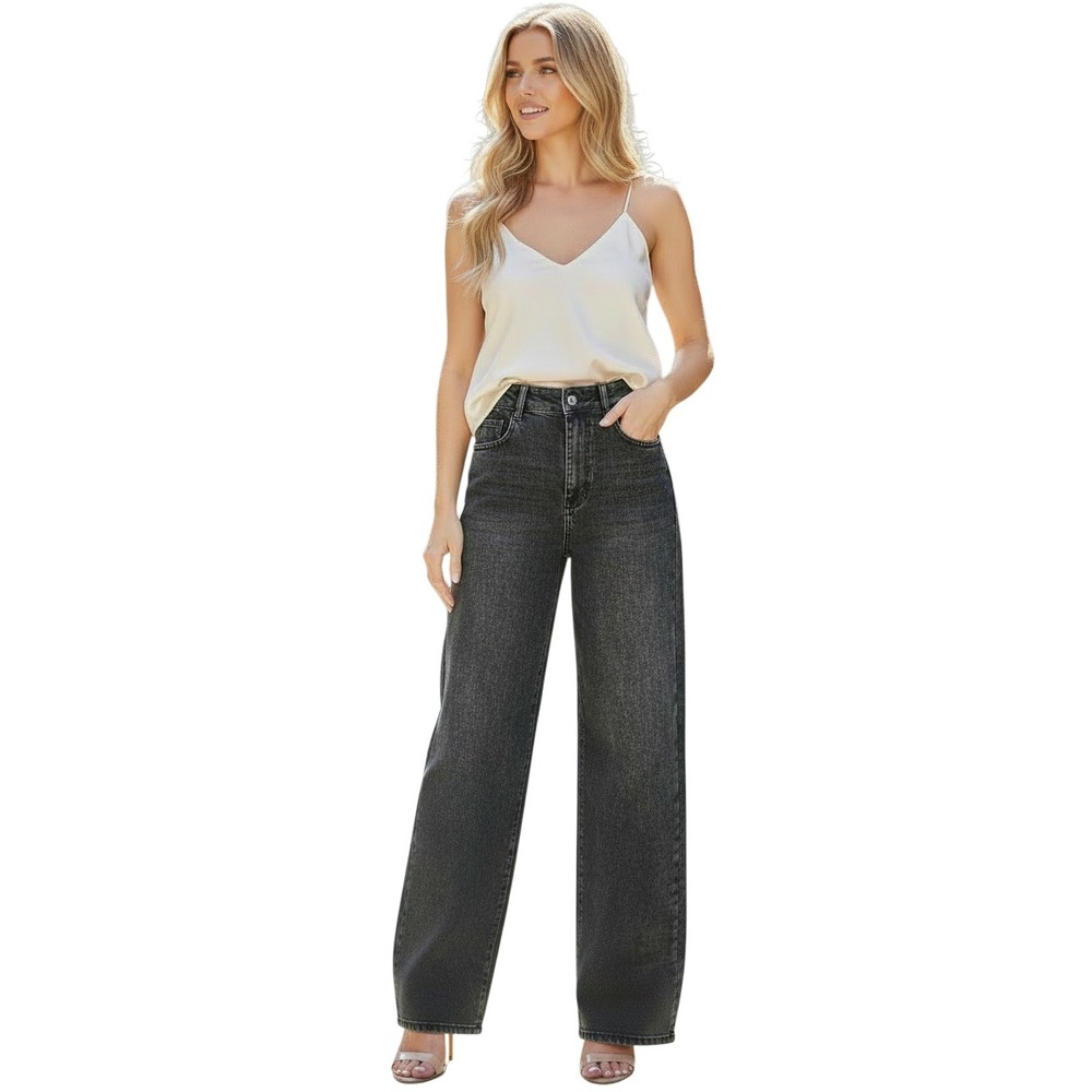 Paris Designer Lusa Wide Leg Jeans Washed Black Womens W30 x L32 Tall NWT EU 42